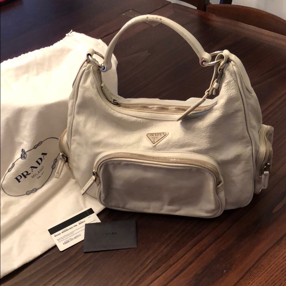 Prada Natural Leather Washed Tria Satchel